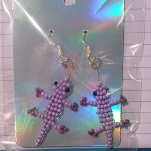 Charming Purple Beaded Gecko Earrings